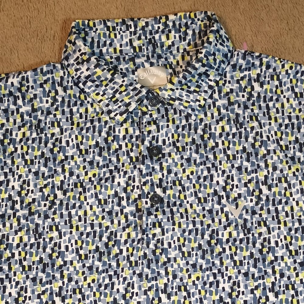 Callaway Golf Polo Shirt Mens M Abstract Print Opti Dri Moisture Wicking Athleti